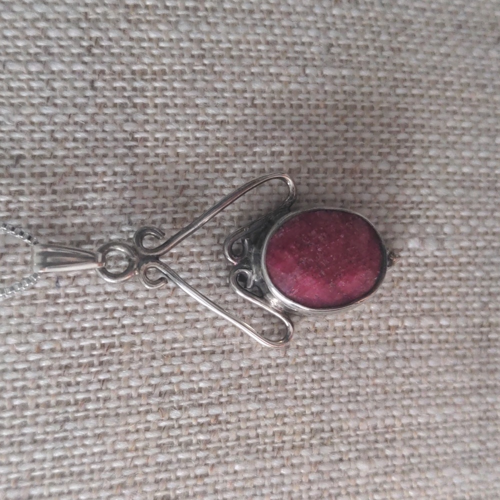 Rich Pink Opaque Sapphire Sterling Silver Necklace, New,  Dainty, 20" Box Chain